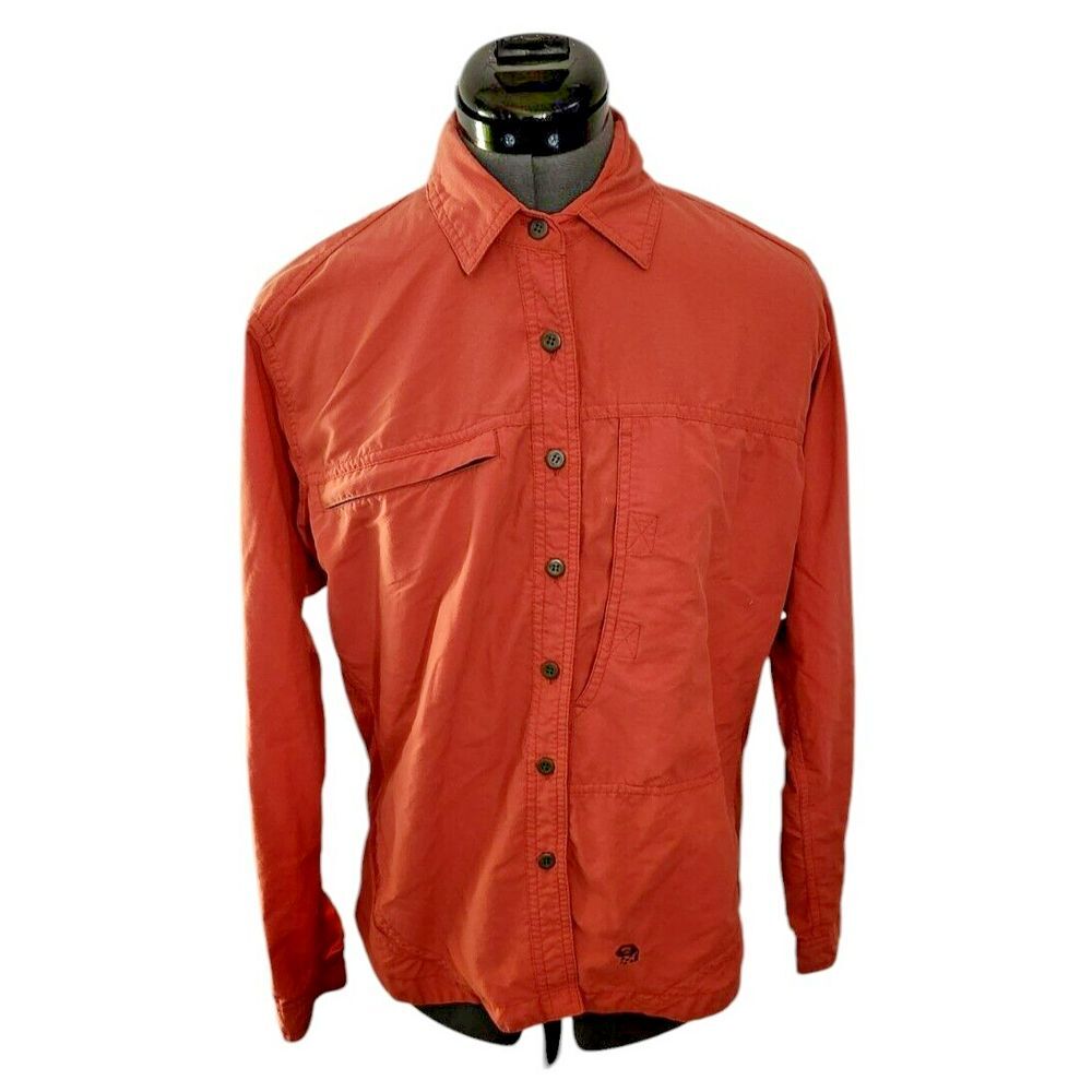 Mountain Hardwear Womens Size 8 Burnt Orange Hiking Shirt Long Sleeve Vented